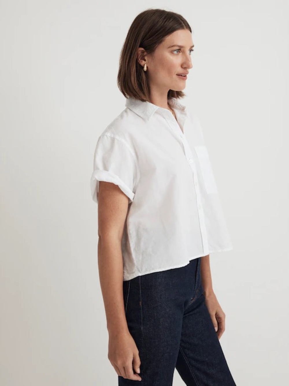 Madewell Cropped Utility Button-Up Shirt in White size L oversized oxford preppy - Picture 2 of 11